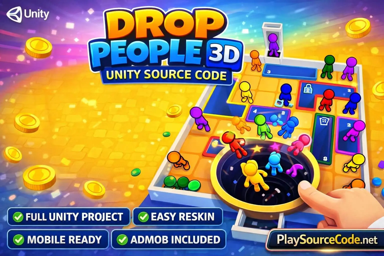 Drop Away People 3D Hole Puzzle Unity完整源码颜色匹配益智闯关手游项目