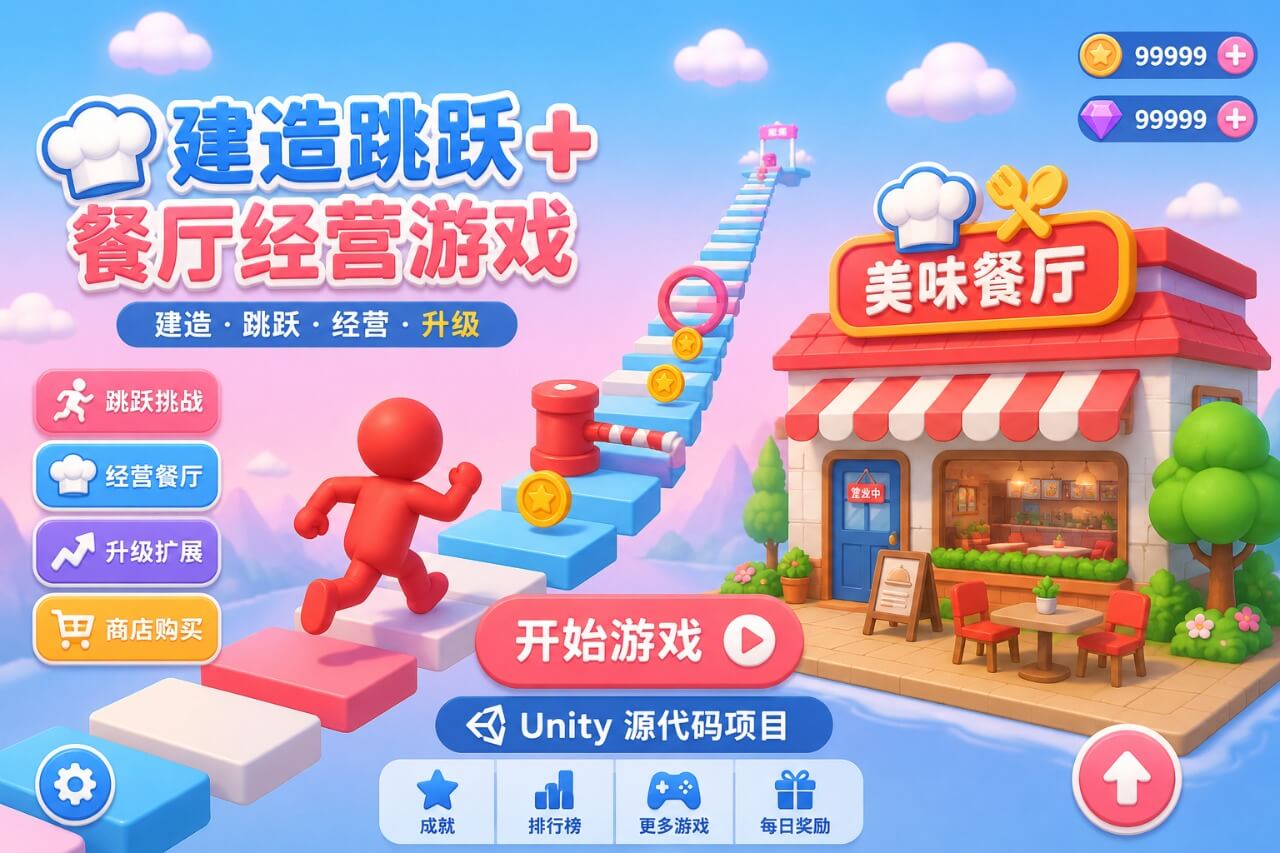 动漫餐厅跑酷闯关游戏Unity完整源码