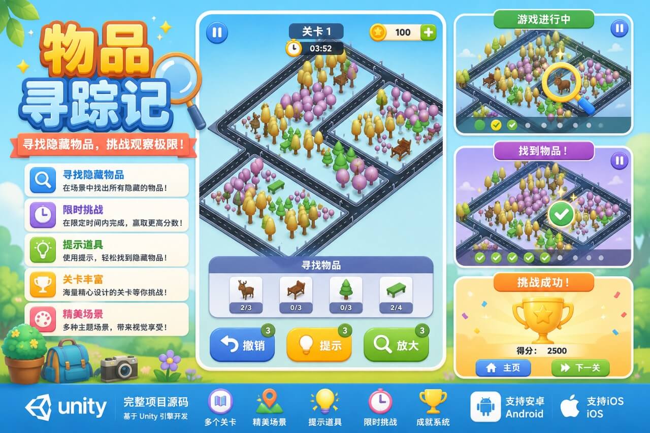 寻物消除大师Unity完整源码隐藏物品三消益智手游项目支持安卓iOS