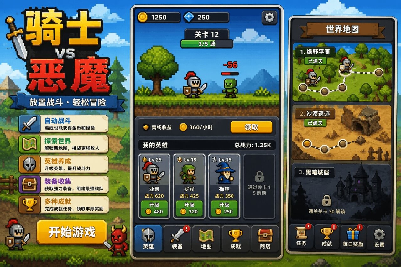 骑士大战恶魔Unity完整源码放置RPG手游项目支持安卓iOS