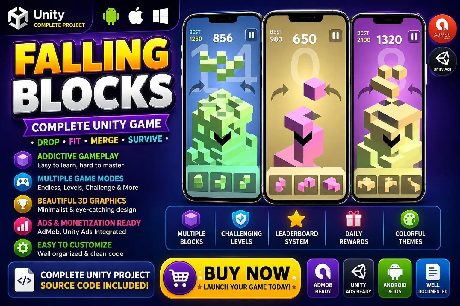 Falling Blocks – Complete Unity Game