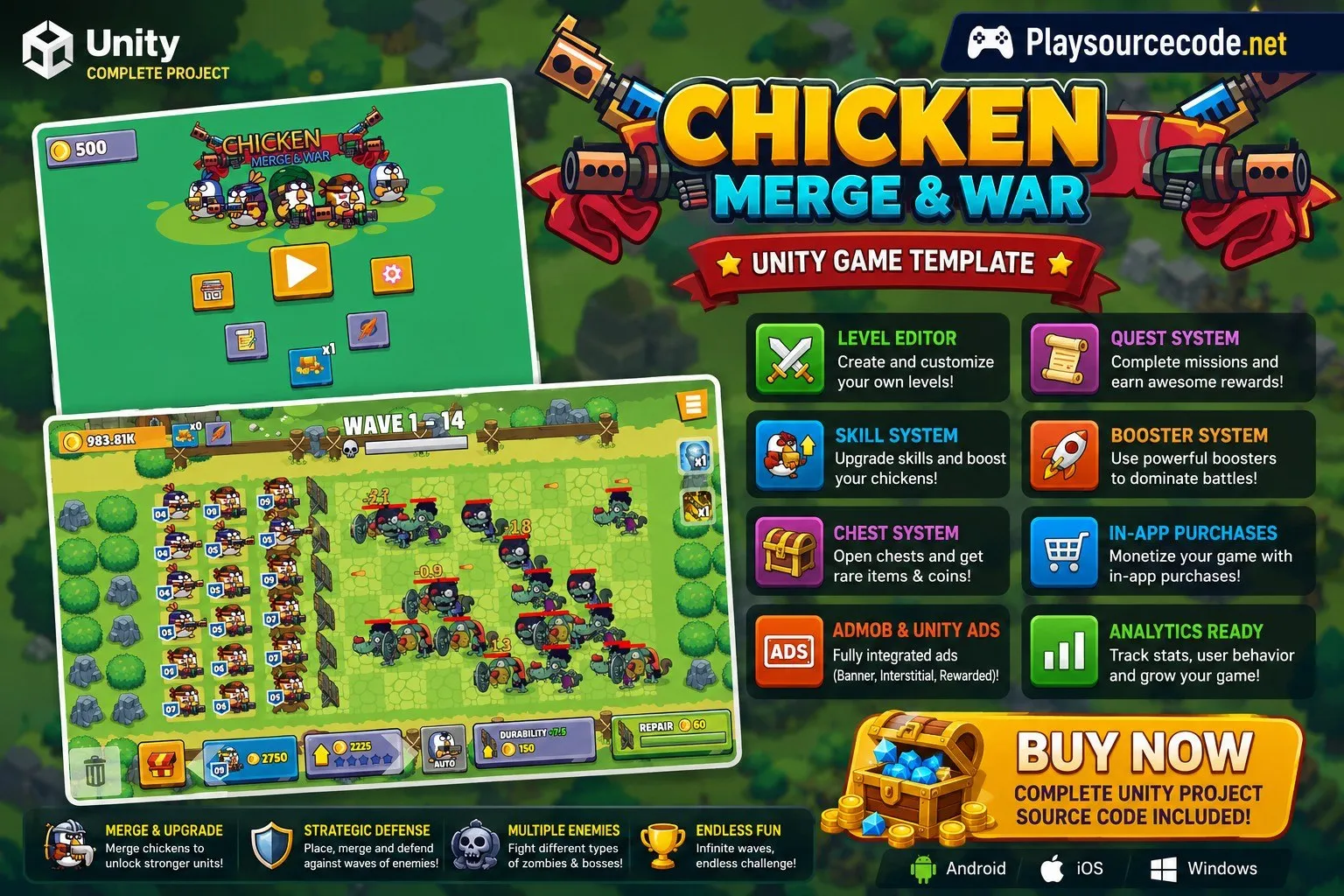 小鸡合并塔防射击游戏 Unity完整源码|Chicken Merge – Unity Source Code