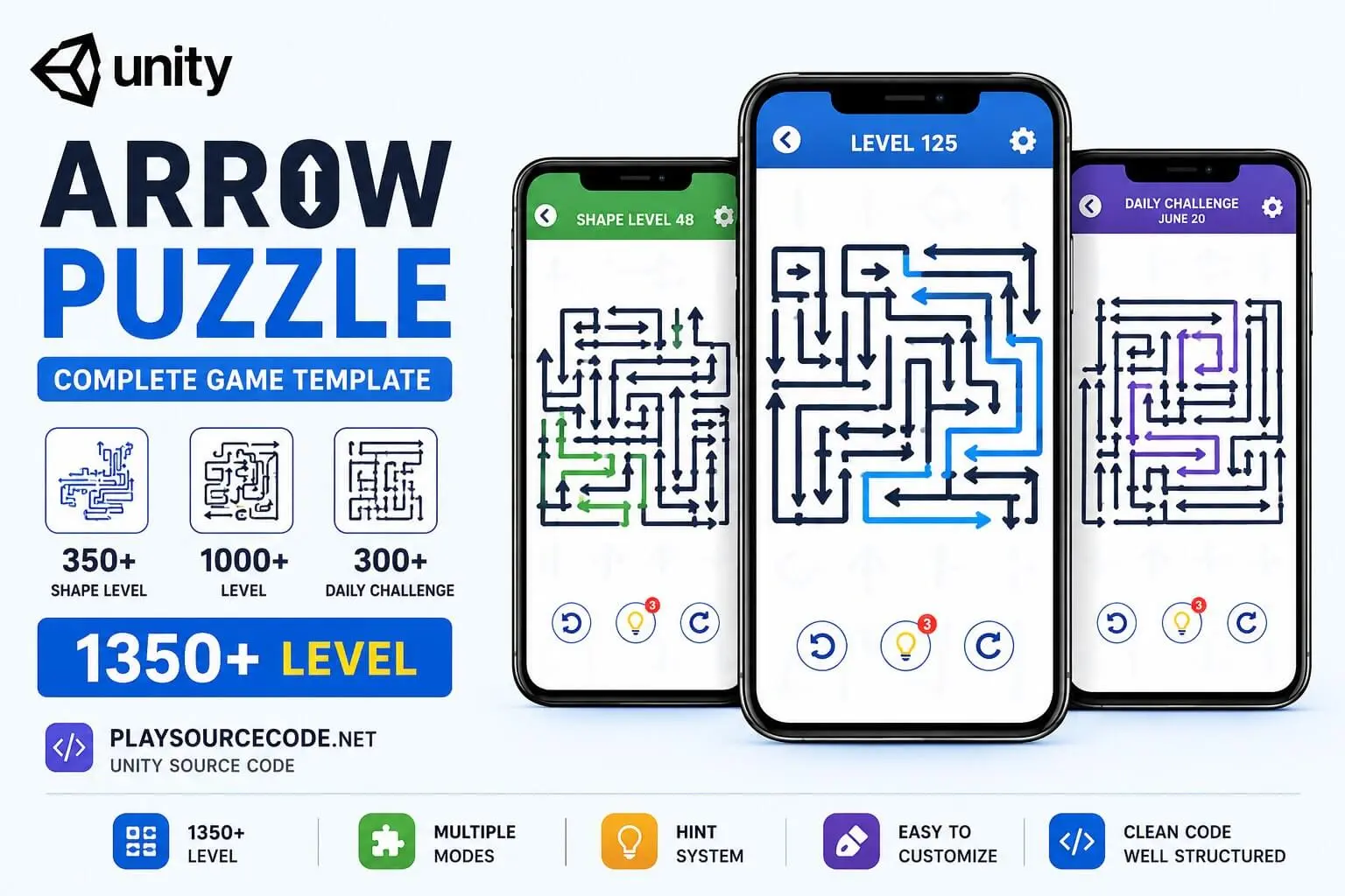 Arrow Puzzle Game – Unity Source Code 箭头逻辑益智游戏 Unity完整源码|