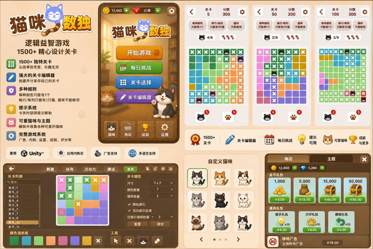 Catdoku —— 包含 1500 个关卡及关卡编辑器的 Unity 项目