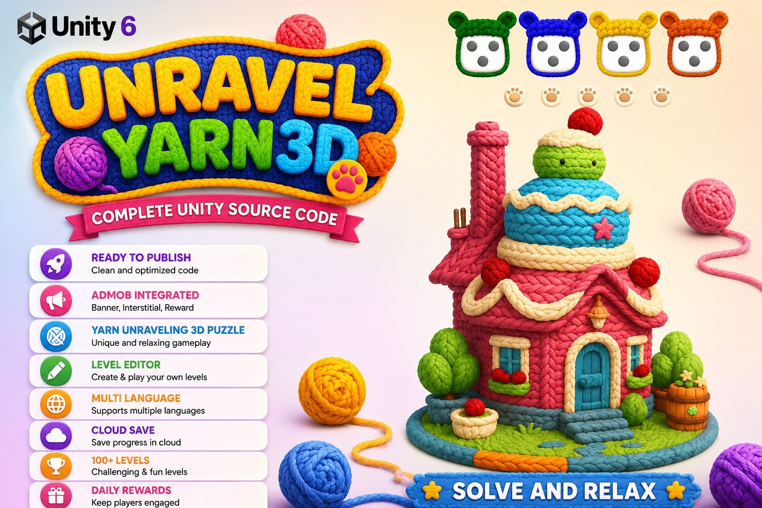 Unravel Yarn 3D – Unity Source Code 3D毛线解结益智游戏 Unity完整源码