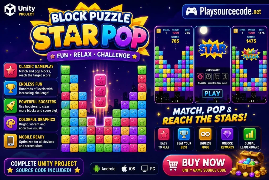 消灭星星益智消除游戏 Unity完整源码|Star Pop Puzzle – Unity Source Code