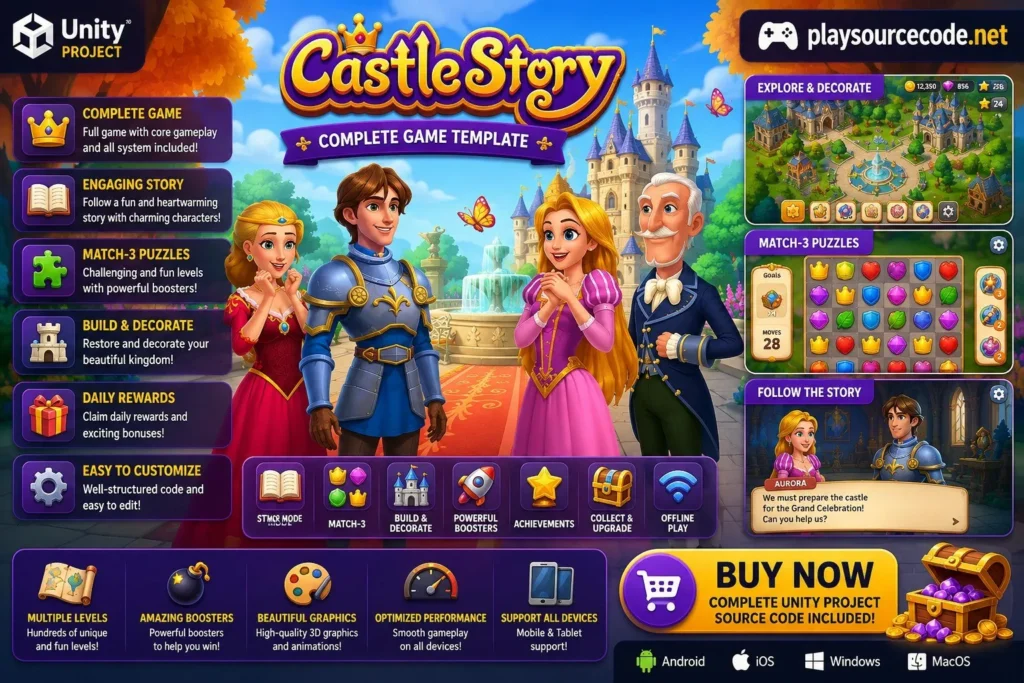 魔法公主城堡装修三消游戏 Unity完整源码｜Princess Castle Match 3 – Unity Source Code