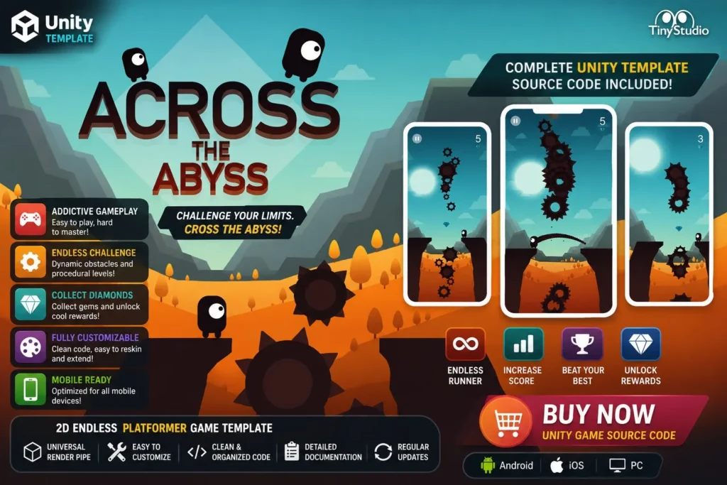 深渊跳跃无尽跑酷游戏 Unity完整源码|Across The Abyss – Android Game Template