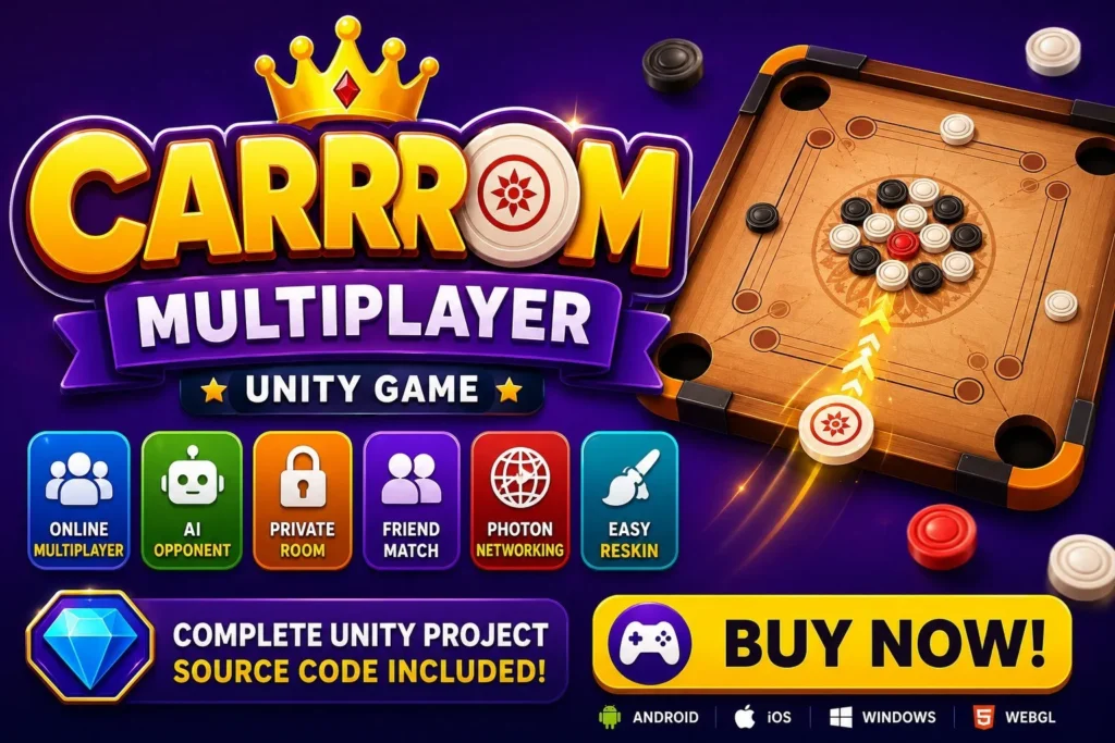Carrom Online – Unity Source Code 在线卡罗姆棋多人对战游戏 Unity完整源码.