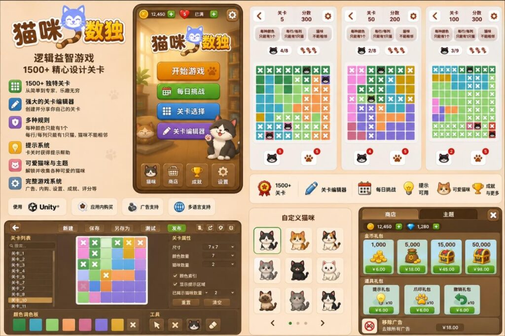 Catdoku —— 包含 1500 个关卡及关卡编辑器的 Unity 项目