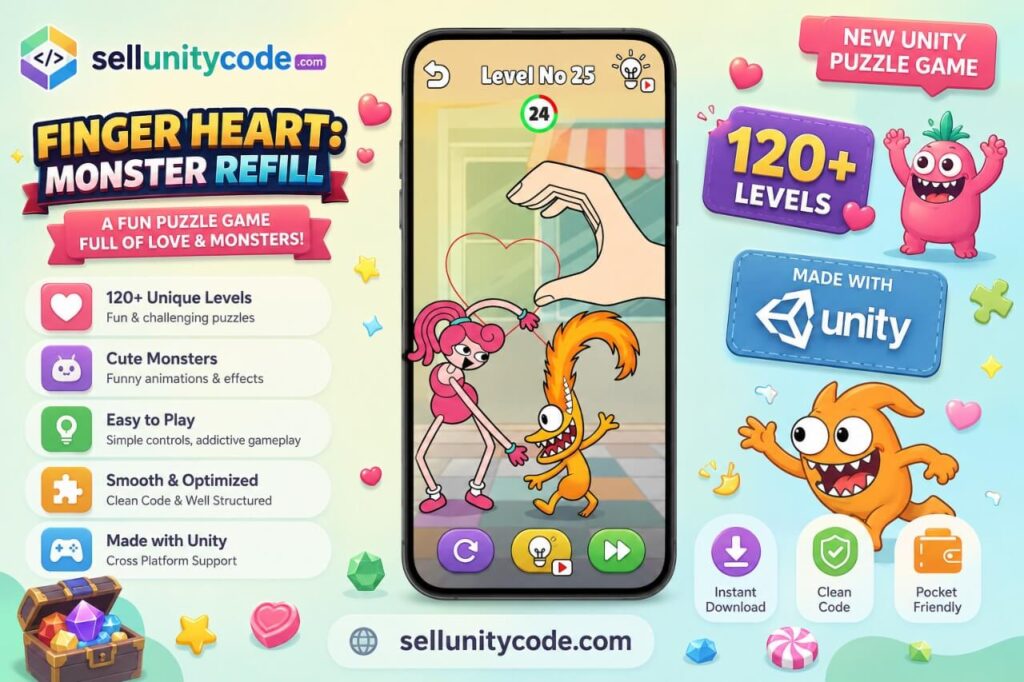 Finger Heart Monster Refill Unity完整源码爱心拼图休闲益智手游项目