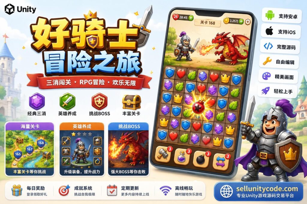 Good Knight Unity完整源码搞笑三消RPG冒险手游项目支持安卓iOS