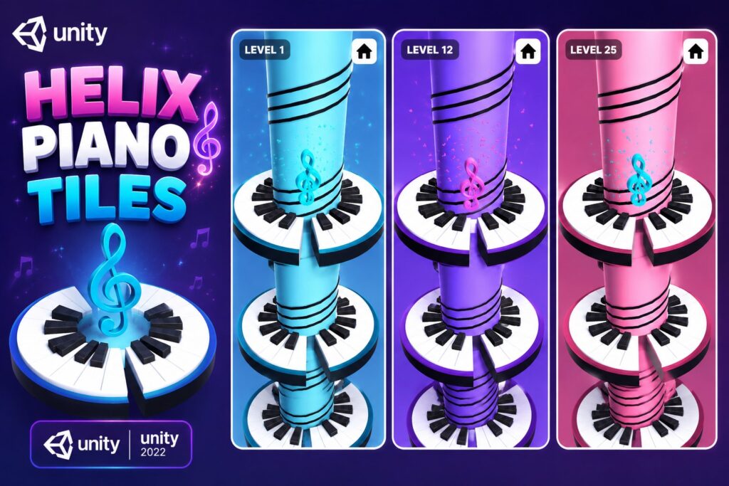 Helix Piano Tiles – Unity Source Code 钢琴螺旋节奏游戏 Unity完整源码|