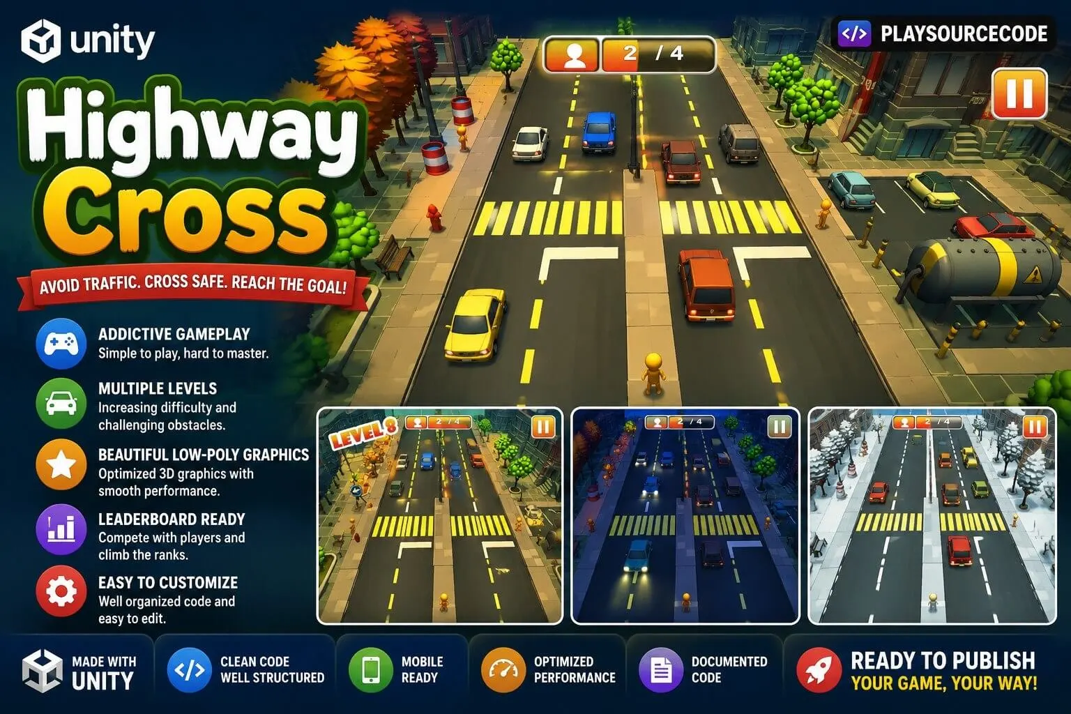 Highway Cross Unity Source Code 街道引导过马路游戏 Unity完整源码 - Image 2