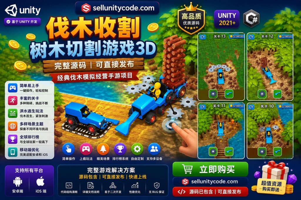 Lumber Chopper Harvest Tree Cutting 3D Unity完整源码伐木模拟经营手游项目