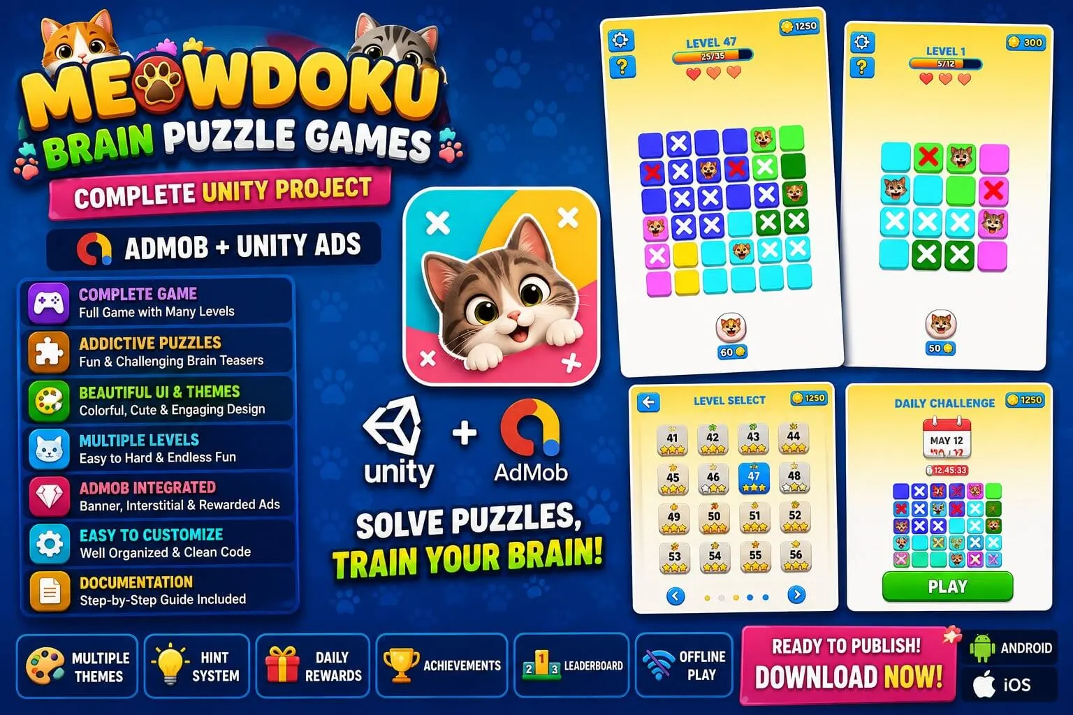 猫咪逻辑益智解谜游戏 Unity完整源码|Meowdoku – Unity Source Code - Image 3