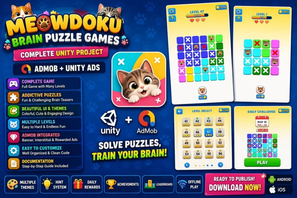 猫咪逻辑益智解谜游戏 Unity完整源码｜Meowdoku – Unity Source Code