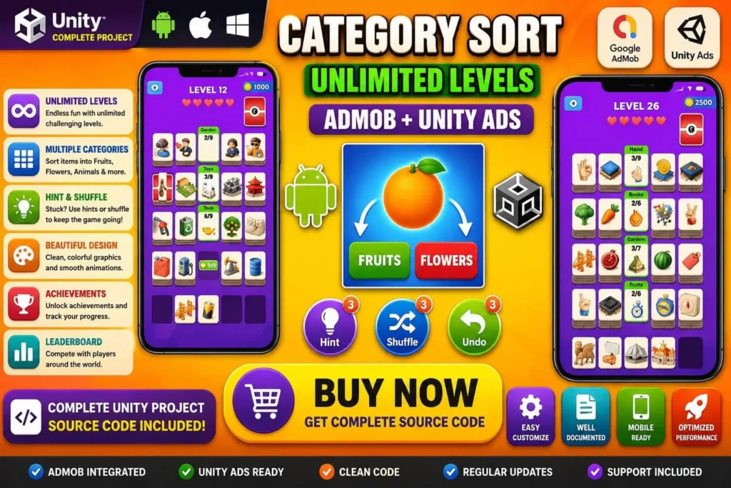 分类排序拼图游戏 Unity完整源码|Category Sort – Unity Source Code