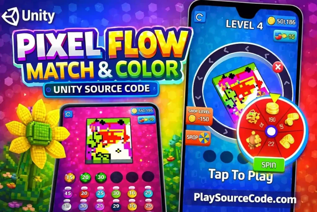 Pixel Flow Match Unity完整源码颜色流动益智消除手游项目支持安卓iOS