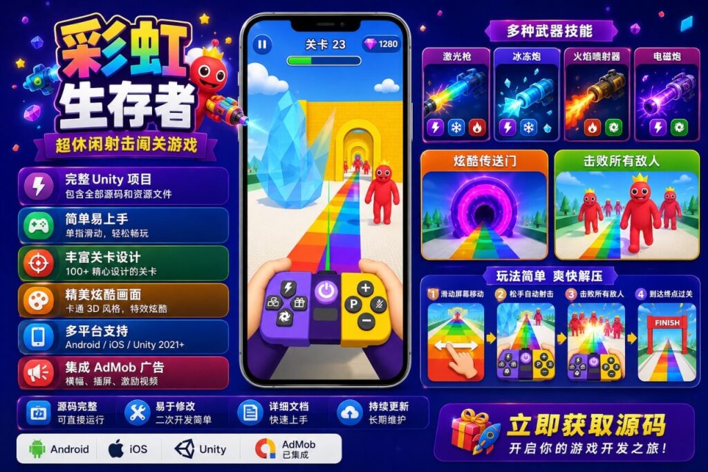 Rainbow Friends Monster Defense Unity完整源码彩虹怪物防御闯关手游项目