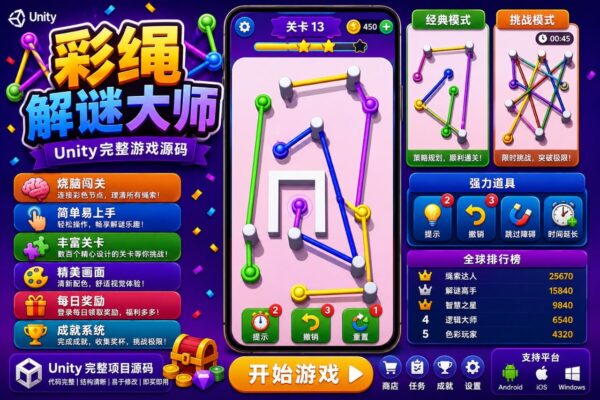 Rope Color Connect Unity完整源码彩绳连接益智闯关手游项目