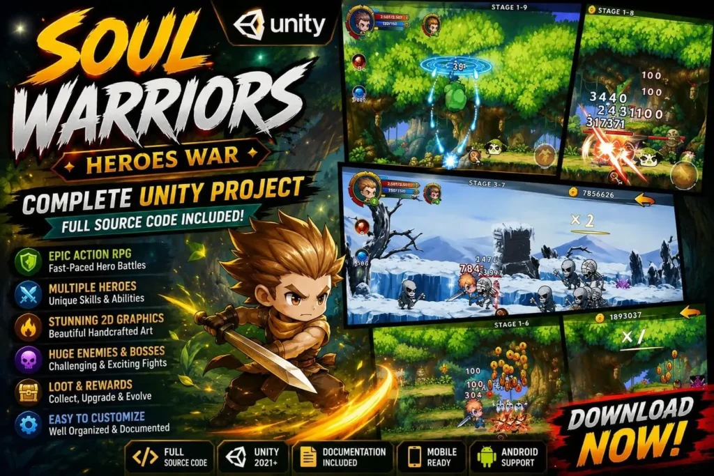 灵魂战士英雄战争2D动作RPG Unity完整源码｜Soul Warrior – Heroes War – Unity Source Code