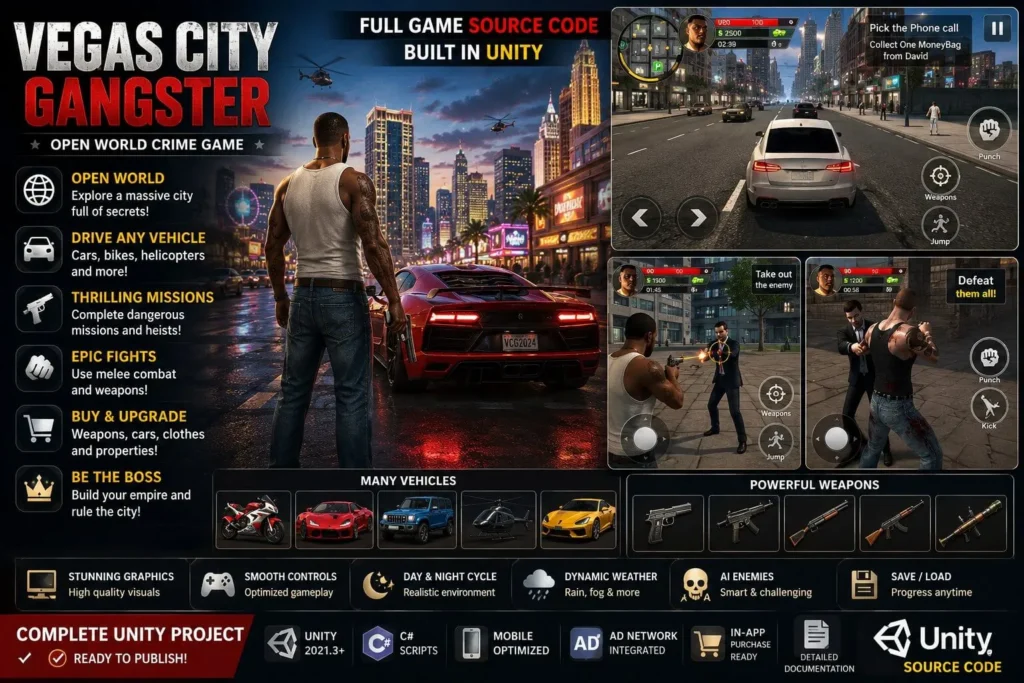 维加斯城市英雄 Unity源码｜开放世界动作冒险游戏完整项目