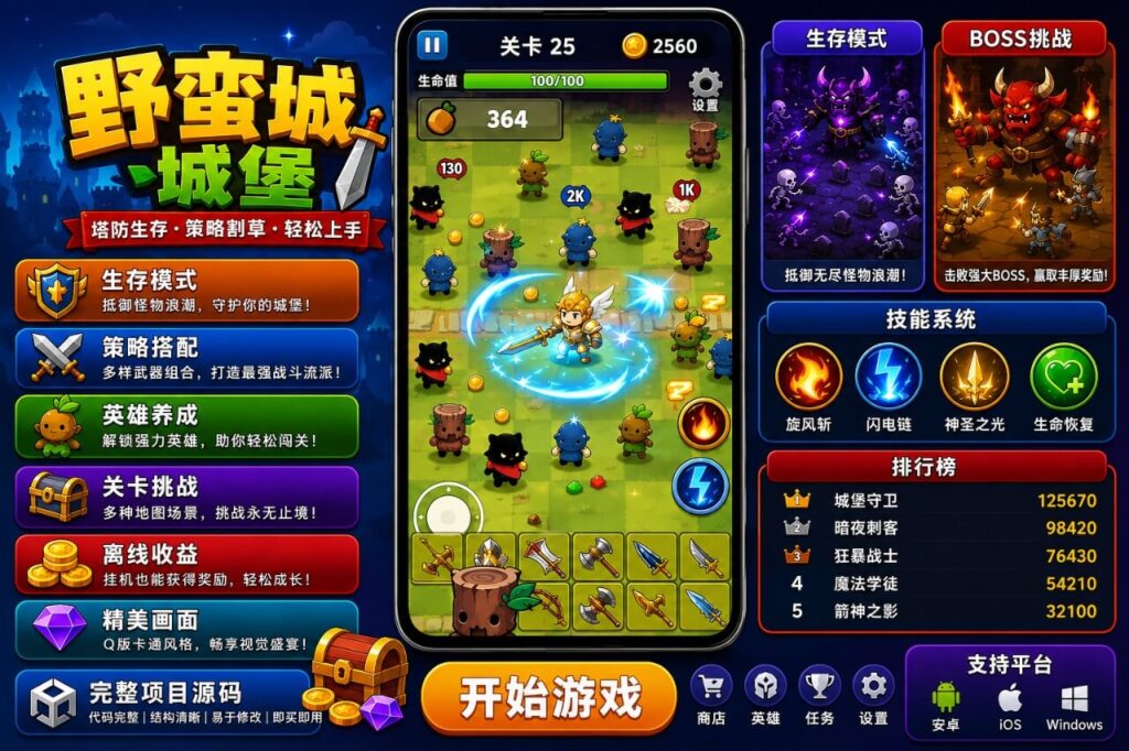 Wild Castle Unity完整源码三消塔防城堡防御手游项目