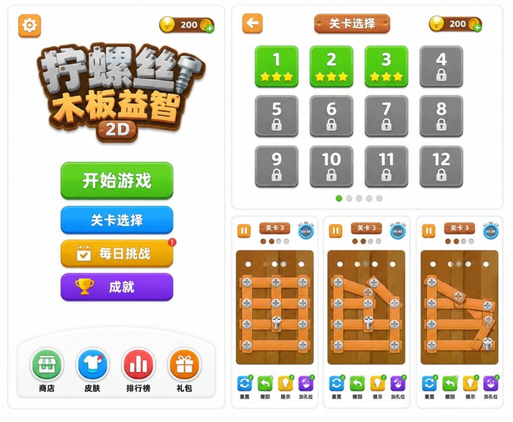 Wood Nuts & Bolts Unity完整源码木质螺丝拆解益智手游项目