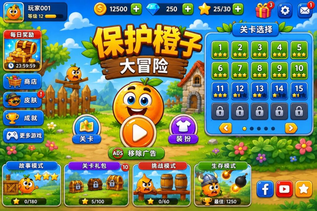 保护橙子物理解谜游戏Unity完整源码