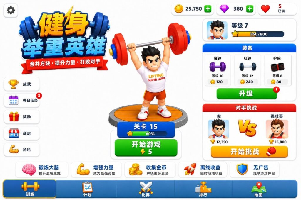 Gym Lifting Hero 健身举重英雄Unity完整源码三消健身益智手游项目支持安卓iOS