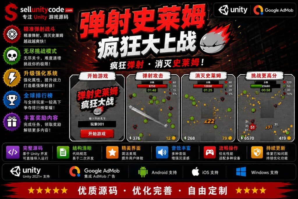 史莱姆地牢冒险Unity完整源码Roguelike动作手游项目支持安卓iOS