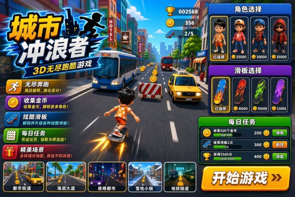 城市冲浪者Unity完整源码3D无限跑酷手游项目支持安卓iOSWebGL