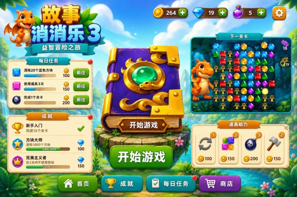 奇幻三消冒险游戏Unity完整源码