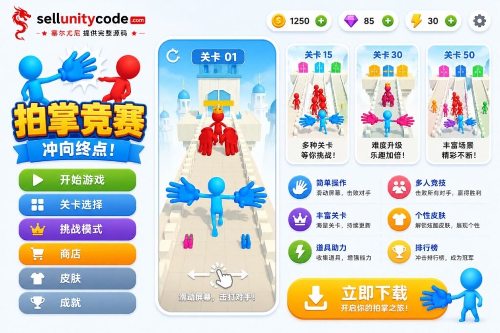 巴掌王国Unity完整源码魔性跑酷动作手游项目支持安卓iOS