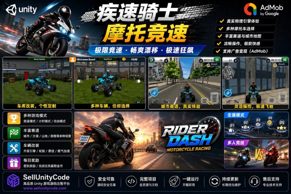 摩托车高速竞速游戏Unity完整源码