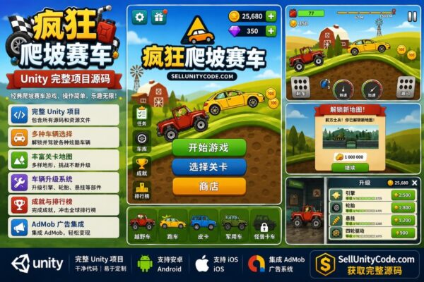 极限登山赛车Unity完整源码3D驾驶模拟手游项目支持安卓iOS
