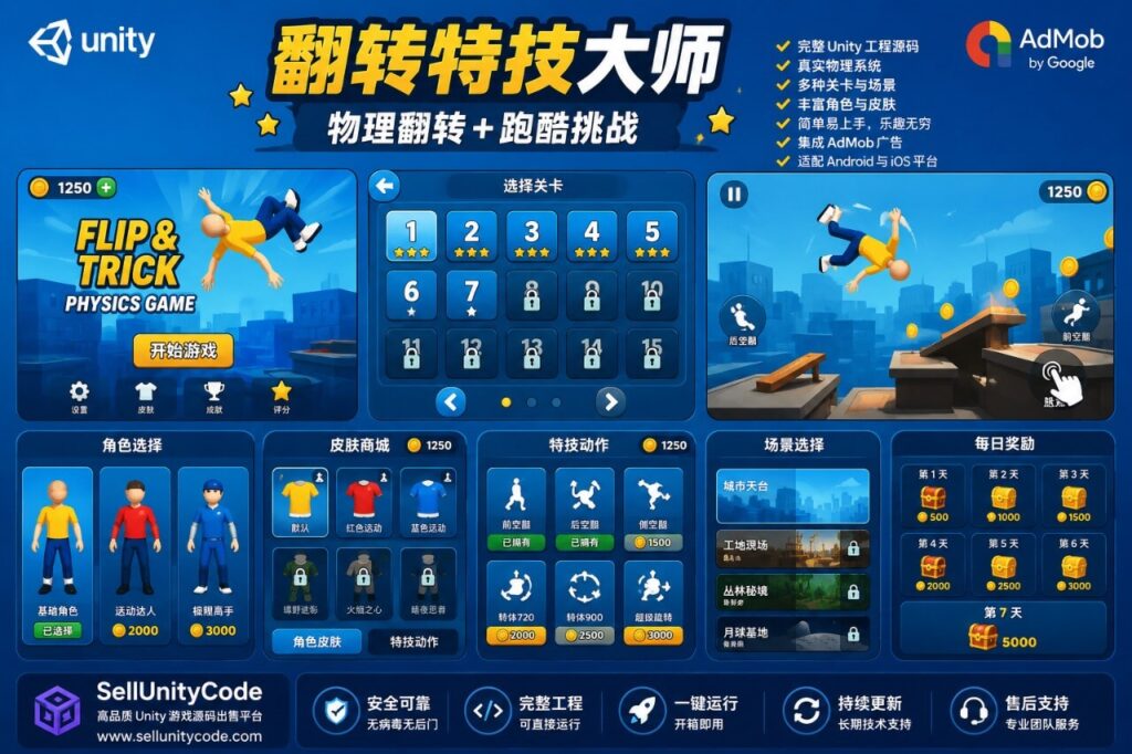 极限跑酷翻转模拟游戏Unity完整源码