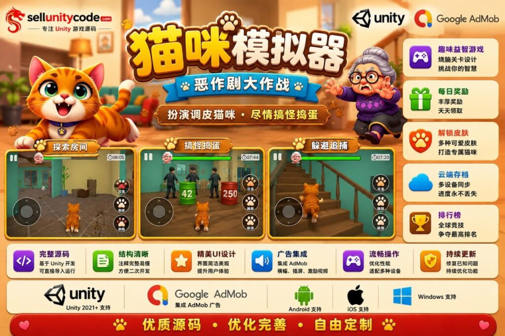猫咪模拟器Unity完整源码3D搞笑模拟手游项目支持安卓iOS