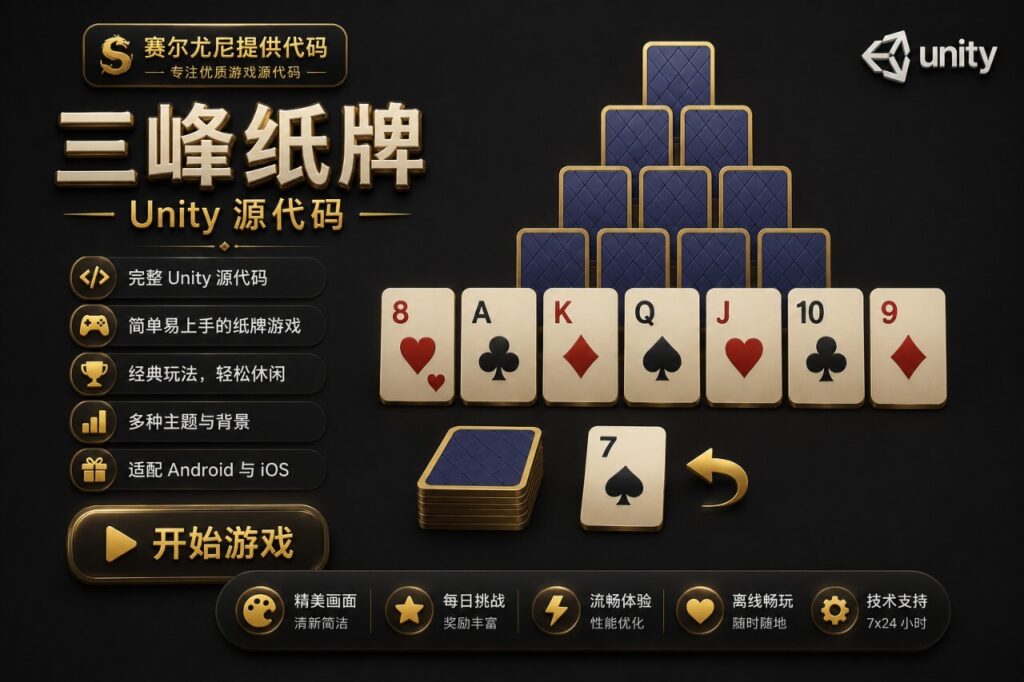 纸牌接龙TriPeaks冒险游戏Unity完整源码