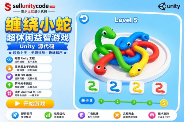 缠绕蛇解谜Unity完整源码休闲益智手游项目支持安卓iOS