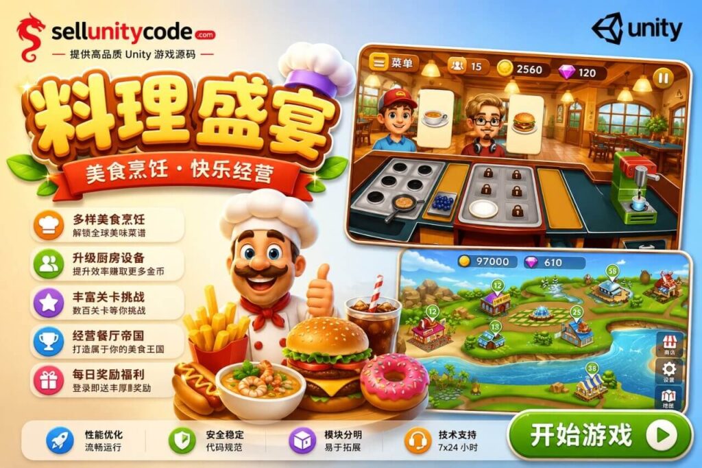 餐厅烹饪经营模拟游戏Unity完整源码