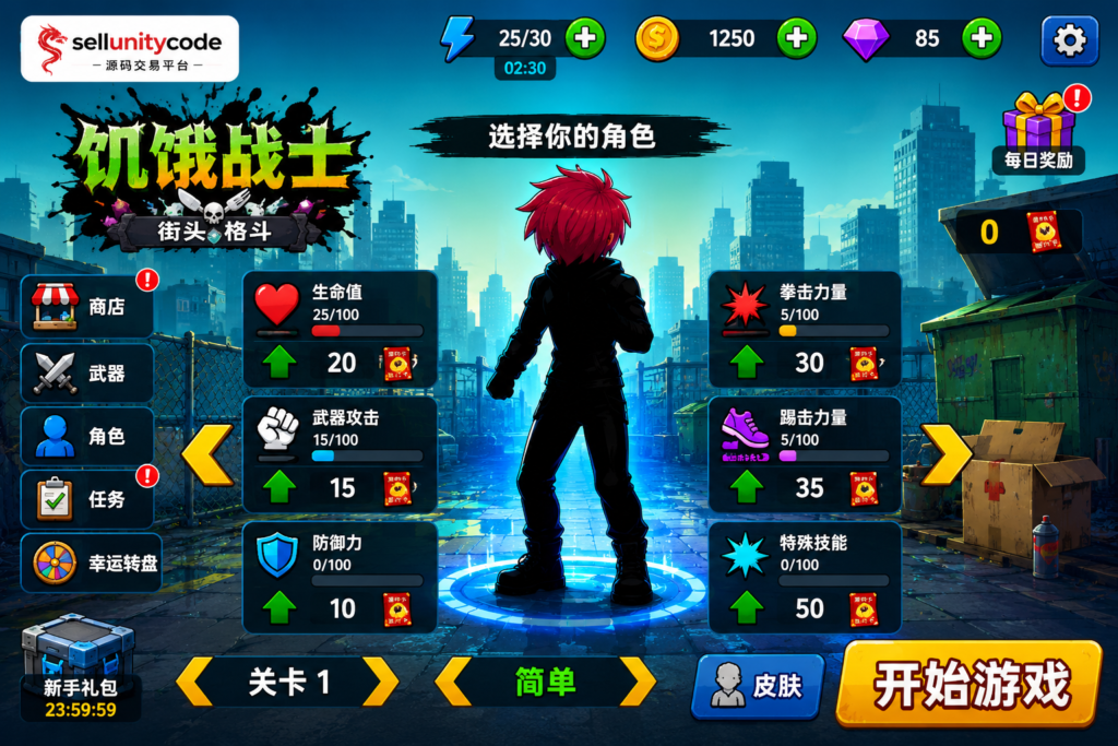 饥饿战士Unity完整源码3D街头格斗动作手游项目支持安卓iOS