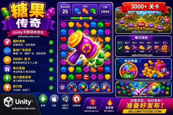 全新糖果传奇三消游戏完整 Unity 项目