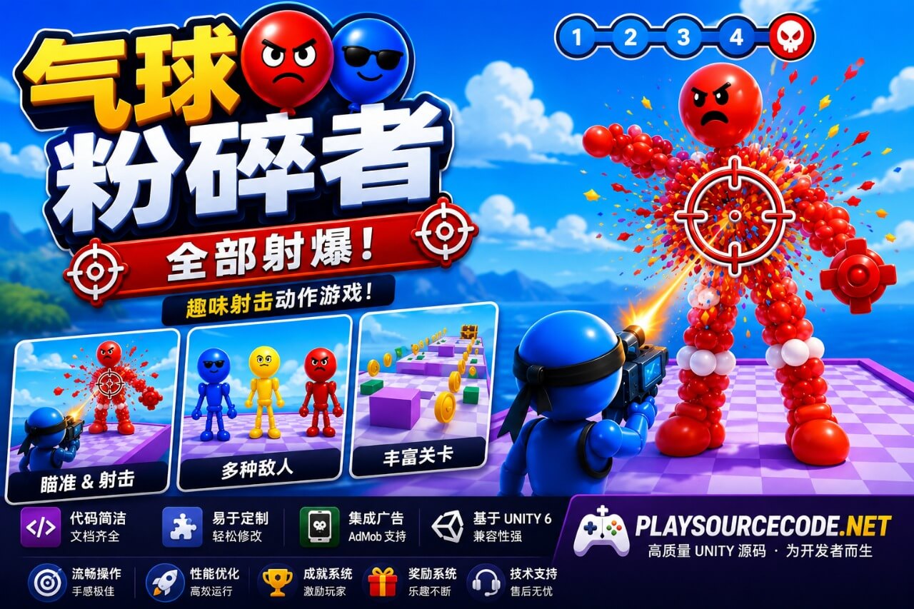 气球粉碎者：全数击破（Balloon Crusher: Shoot’em all）Unity 源代码