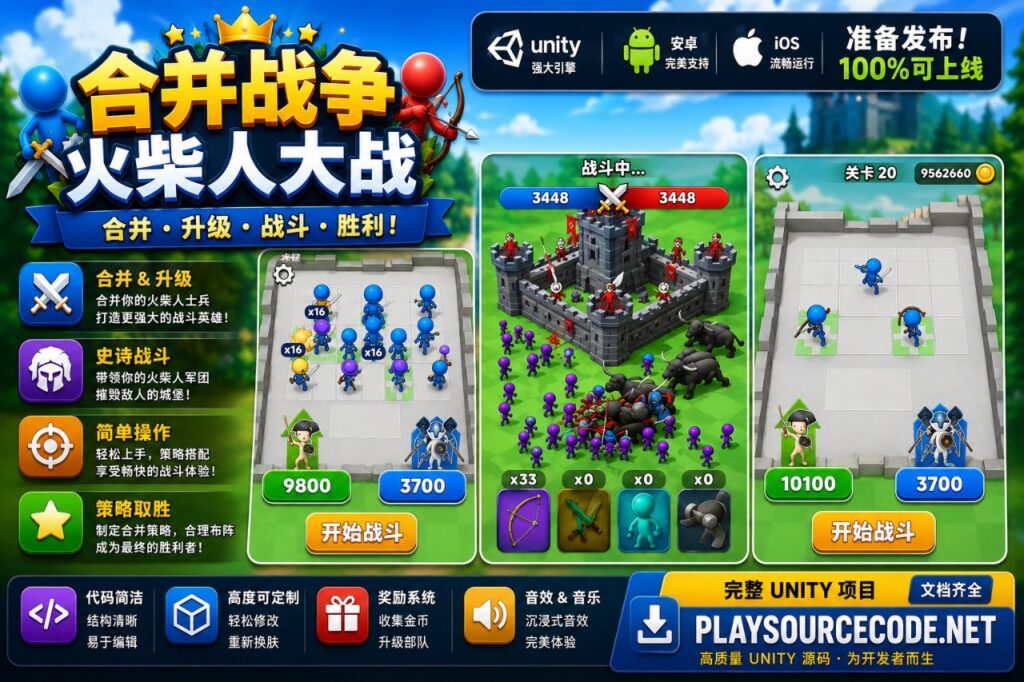 《合并战争：火柴人对战》Unity 游戏源码 —— 合并策略战争