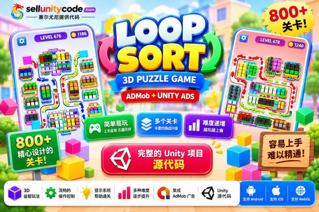 Loop Sort 3D 益智游戏(800+ 关卡)Unity 源码