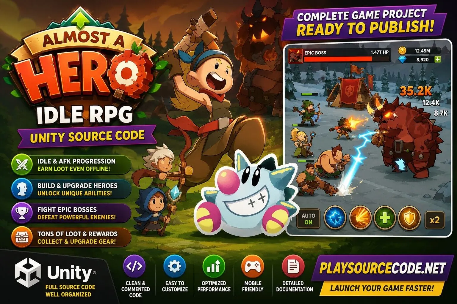 《Almost a Hero》Unity 游戏源码 —— 放置类 RPG、Boss 战与角色进化 - Image 7