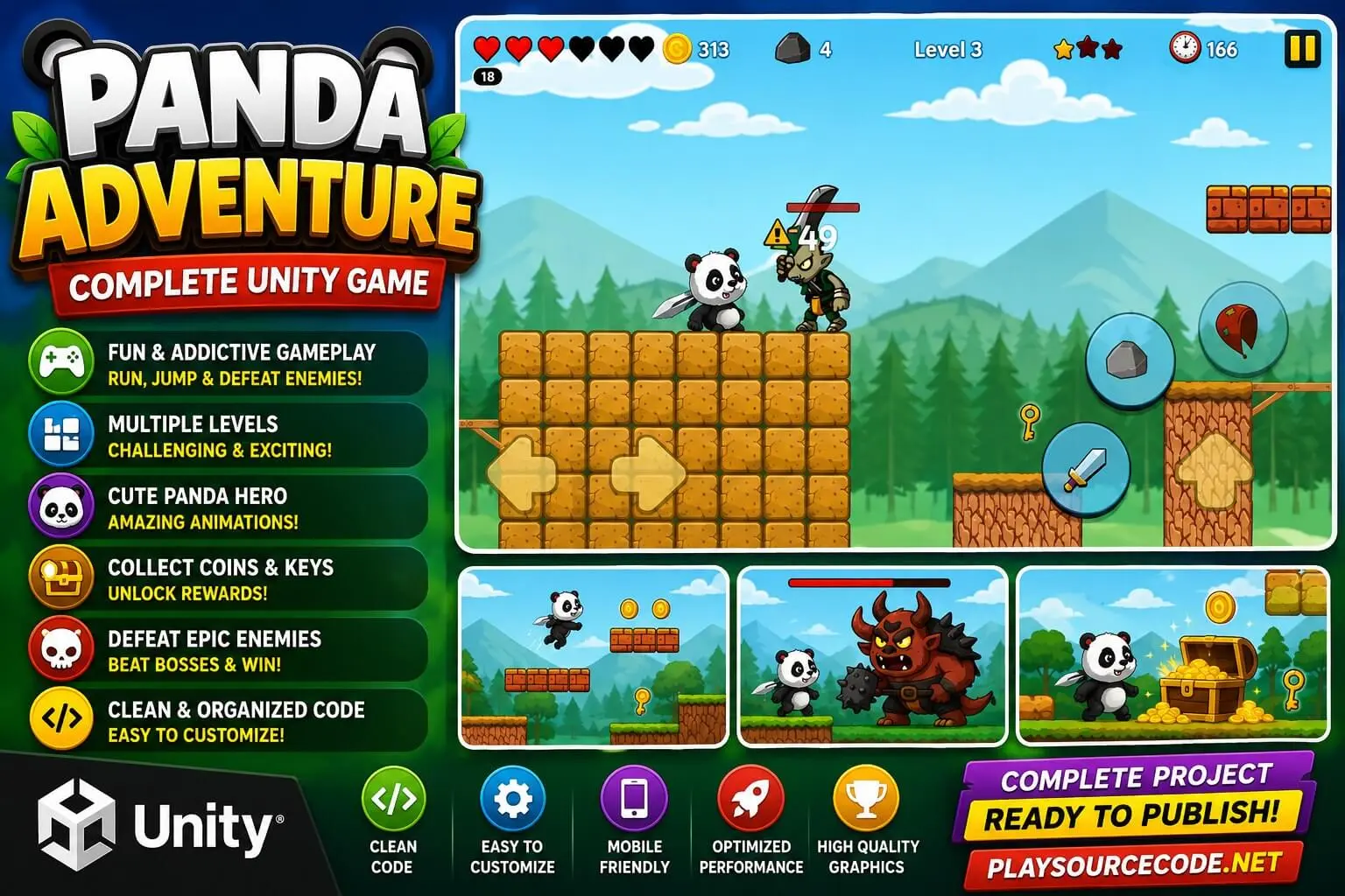 《熊猫大冒险》(Panda Adventure)Unity 游戏源码 —— 2D 平台跳跃游戏,包含 30 个关卡与 5 个 Boss - Image 7