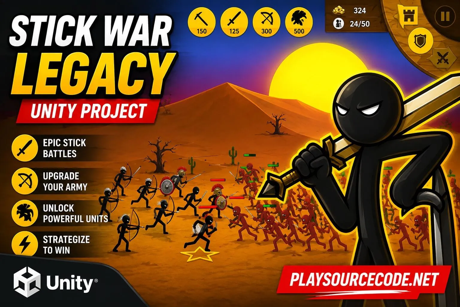 《火柴人战争》(Stick War)Unity 游戏源码 —— 军队策略、僵尸模式与锦标赛 - Image 5